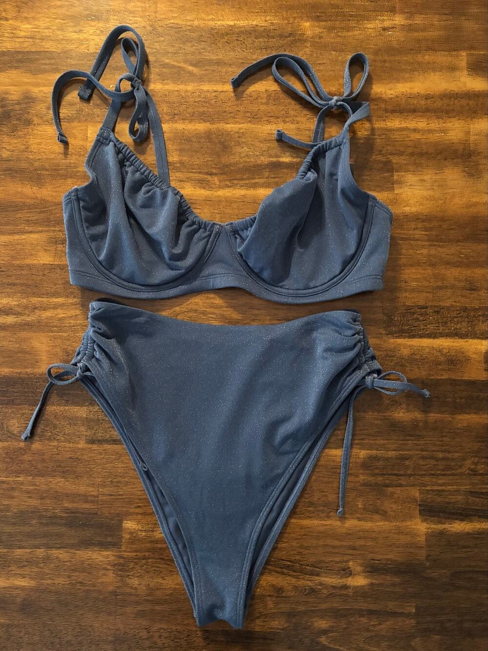 Abercrombie & Fitch Navy Blue Tie-Shoulder Bikini Set